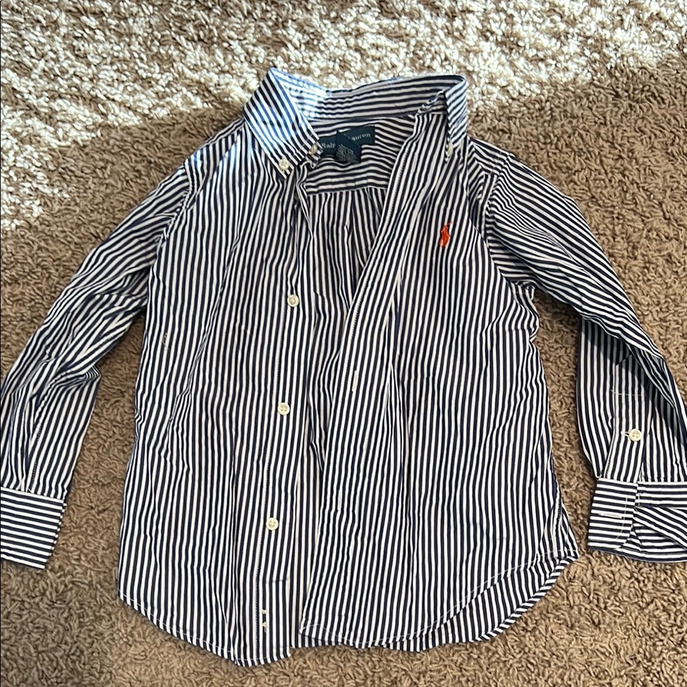 Ralph Lauren Blue and White Button Down Shirt with Dress Collar